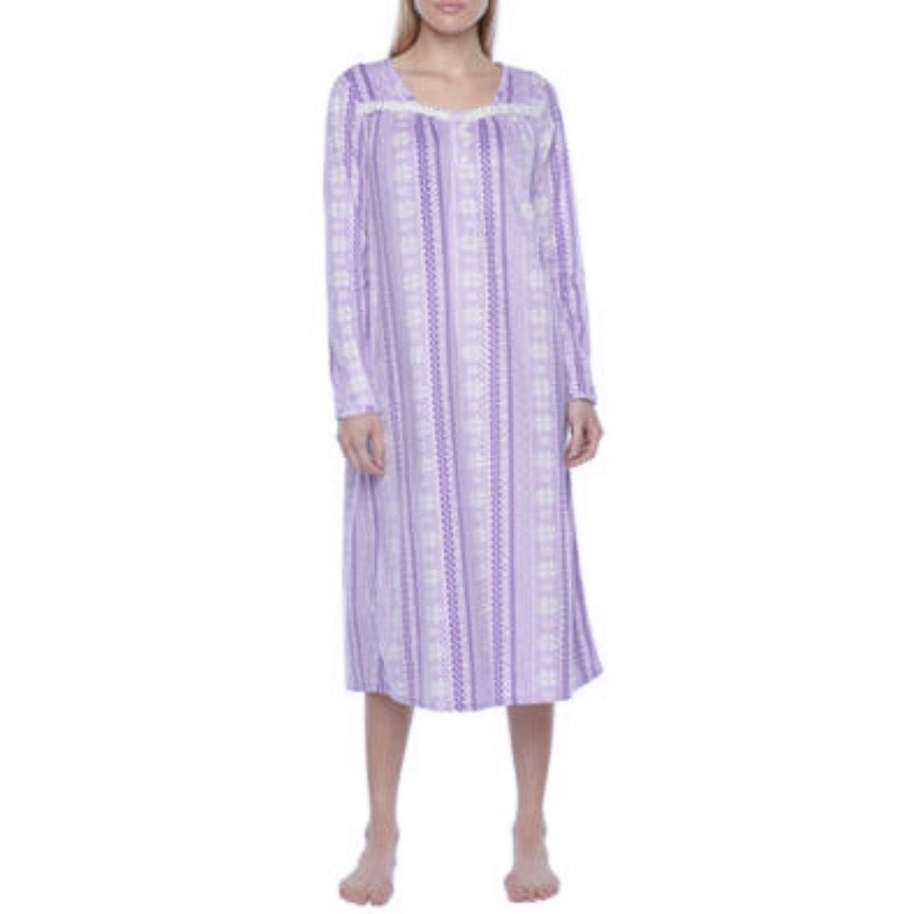 Adonna Purple and White Striped Fleece Long Sleeve Nightgown Women's Size 3X - Picture 1 of 10